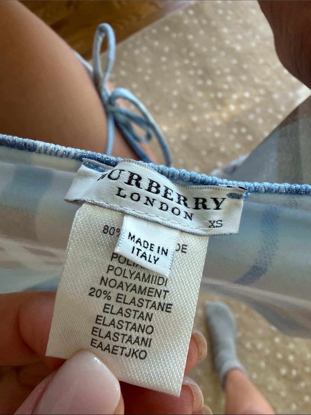90s Vintage Burberry Light Blue Plaid Shimmer Bikini & Sarong, XS/S - Picture 5 of 7